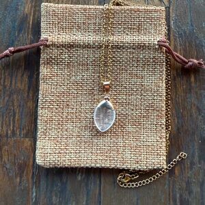 Clear Quartz Necklace Clear Quartz Pendant wit Gold plated Stainless Steel Chain
